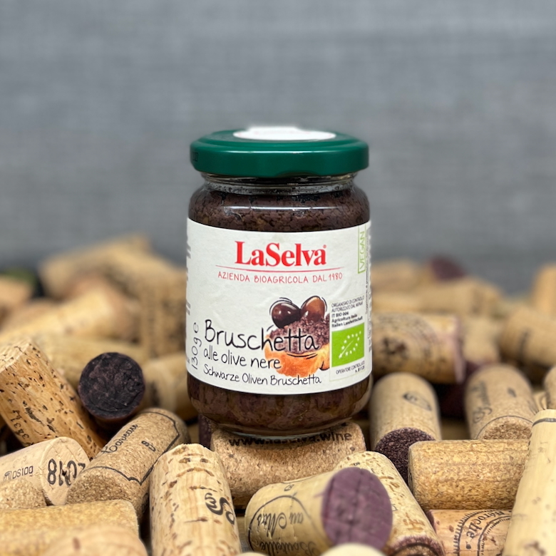 Bruschetta Olive Nere LaSelva, Bioagricola La Selva, Olivenpaste Bio Vegan, Bio Feinkost Toskana Italien, Olivenpaste Apéro