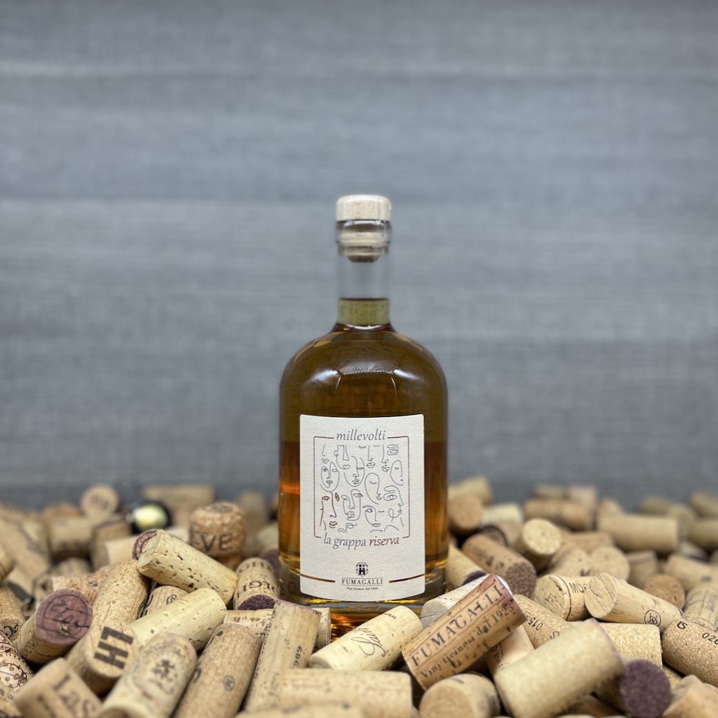 Millevolti Grappa Riserva, Fumagalli Vini, Grappa Barrique, Grappa Merlot, Grappa Geschenk schönes Etikett